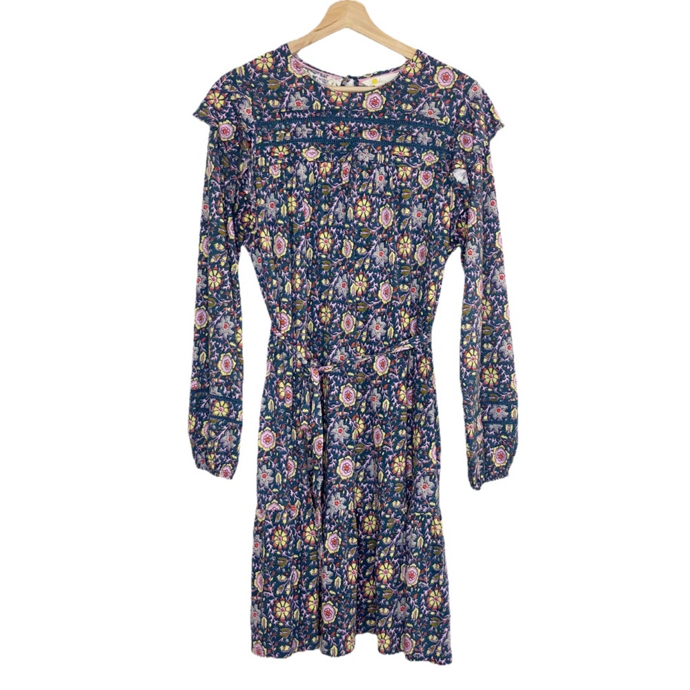 Boden Floral Ruffle Long Sleeves Blue Dress Sz 10